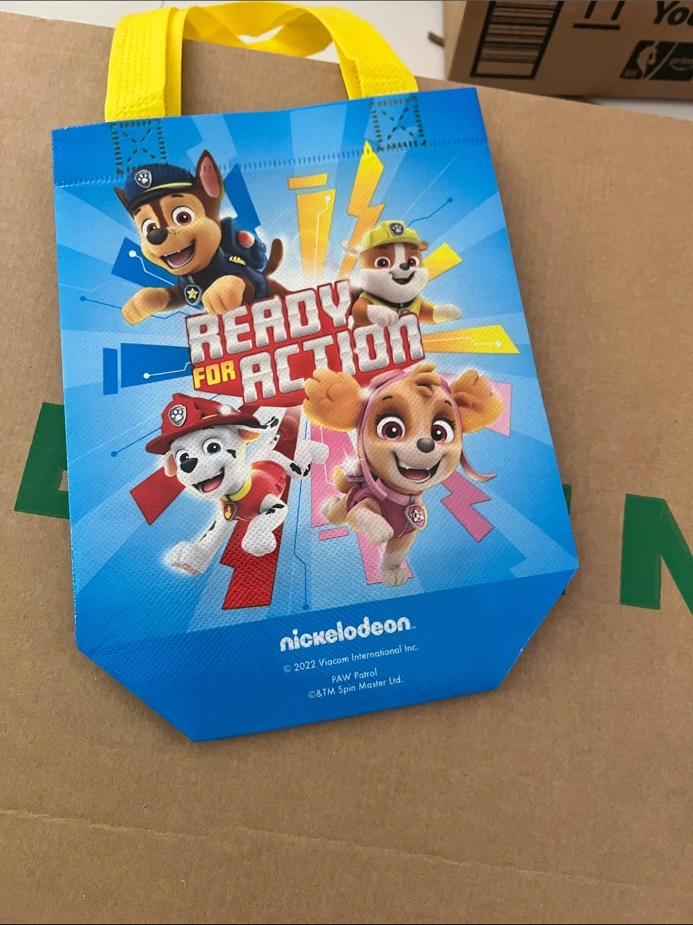 Set of 3 Paw Patrol Ready for Action Blue Party Tote Bags with Yellow Handles